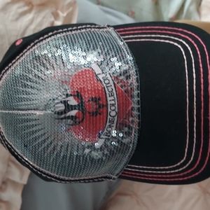 Bone Collector Womens Adjustable Bling Sequins Cap Hat Strapback Pink Stitching